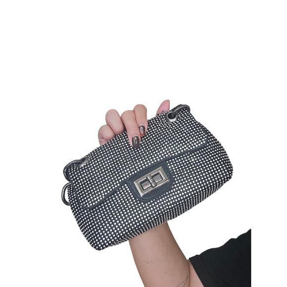 NEW Rhinestone Embellished Single Flap Twist Toggle MINI Bag 8x6x3 inches - Picture 7 of 9